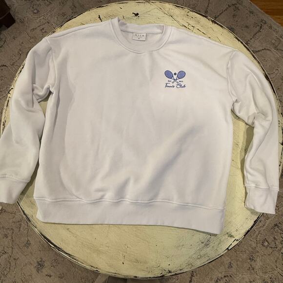 Wilo The Label Tennis Club White Crew Neck Sweater Size Med Preppy - Picture 2 of 8